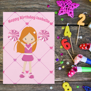 キュートレッドヘッドチアリーダーピンクカスタム誕生日 カード