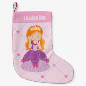 キュートレッドヘッドプリンセスガールピンクハートカスタム スモールクリスマスストッキング (正面)