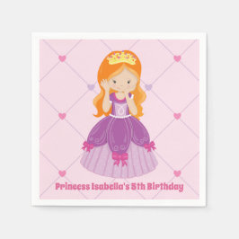 キュートレッドヘッドプリンセスピンク子供の誕生日パーティー スタンダードカクテルナプキン