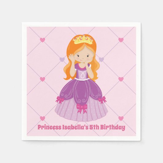 キュートレッドヘッドプリンセスピンク子供の誕生日パーティー スタンダードカクテルナプキン (正面)