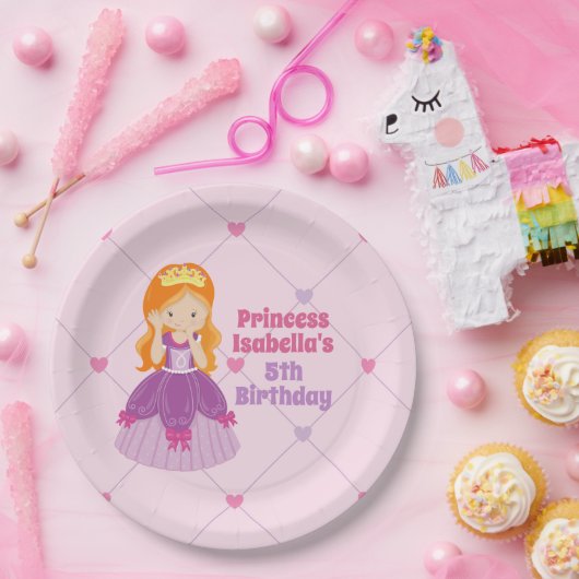 キュートレッドヘッドプリンセスピンク子供の誕生日パーティー ペーパープレート (パーティー)