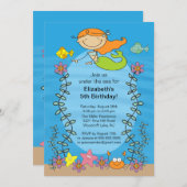 キュートレッドヘッドマーメイド誕生日招待状 招待状 (正面/裏面)
