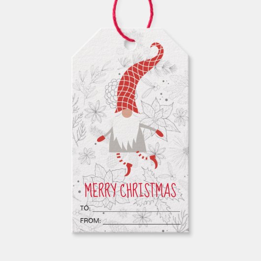 キュートレッドホワイトメリークリスマス格言 ギフトタグ (正面)