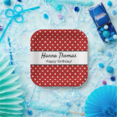 キュートレッドホワイト水玉模様誕生会 ペーパープレート (パーティー)