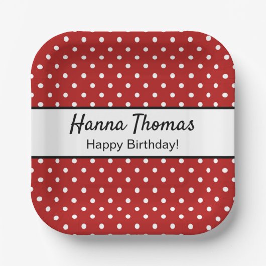 キュートレッドホワイト水玉模様誕生会 ペーパープレート (正面)