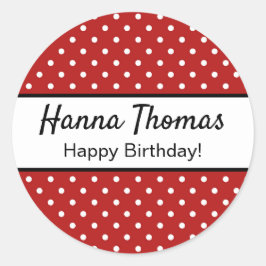 キュートレッドホワイト水玉模様誕生会 ラウンドシール