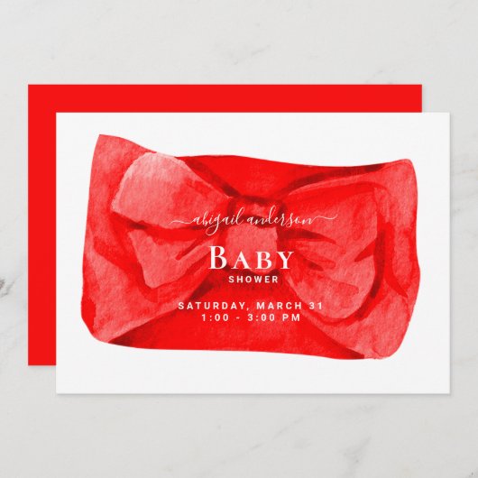 キュートレッドボウベビーシャワー招待状 招待状 (正面/裏面)