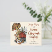 キュートレッドマッシュルームハウスクリスマスホリディポストード シーズンポストカード (スタンド正面)