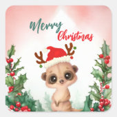 キュートレッドメリークリスマスカシュミールサンタクリスマスパーティー スクエアシール (正面)