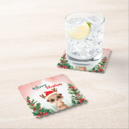 キュートレッドメリークリスマスカシュミールサンタクリスマスパーティー ペーパーコースター
