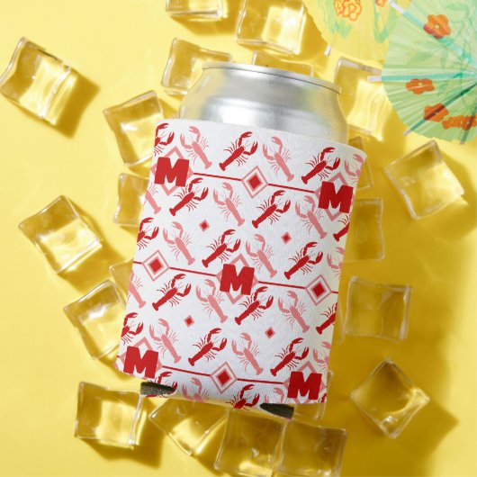 キュートレッドモノグラム&ロブスターシーズン航海の 缶クーラー (インサイチュ 夏)