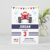 キュートレッドモンスタートラック子供の誕生日パーティー 招待状 (スタンド正面)