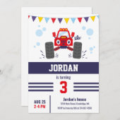 キュートレッドモンスタートラック子供の誕生日パーティー 招待状 (正面/裏面)