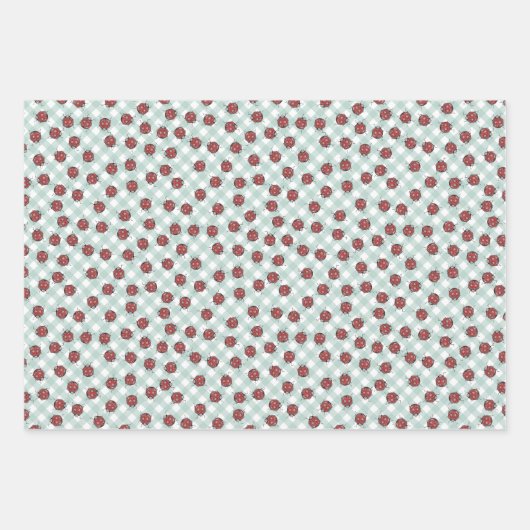 キュートレッドラディバグパーソナライズされた子供の誕生日 ラッピングペーパーシート (正面3)