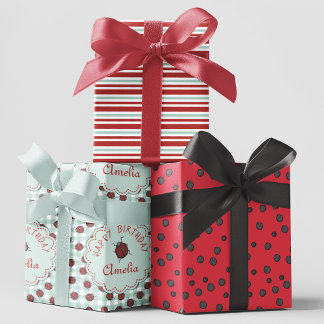 キュートレッドラディバグパーソナライズされた子供の誕生日 ラッピングペーパーシート