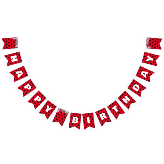 キュートレッドラディバグ水玉模様フローラフラワー誕生日 バンティングフラッグ (全)