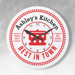 キュートレッドレトロ調理師ポットキッチン 壁時計