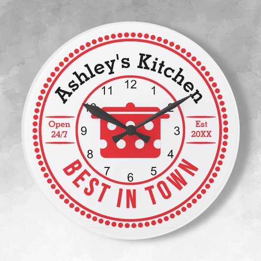 キュートレッドレトロ調理師ポットキッチン 壁時計