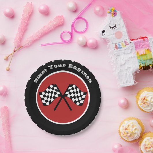 キュートレッドレースパーティータイヤ ペーパープレート (パーティー)