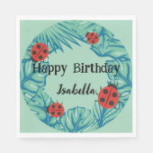 キュートレッド水玉模様ラディバグジャングル葉誕生日 スタンダードランチョンナプキン (正面)