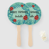 キュートレッド水玉模様ラディバグジャングル葉誕生日 ハンドファン (正面&裏面)