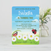 キュートレッド水玉模様ラディバグデイジーフラワー誕生日 招待状 (スタンド正面)