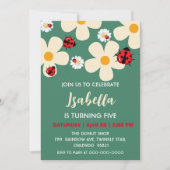 キュートレッド水玉模様ラディバグデイジーフラワー誕生日 招待状 (正面)