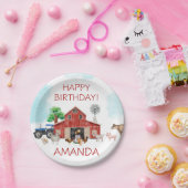 キュートレッド納屋周囲の庭ファームアニマルエイジ誕生日 ペーパープレート (パーティー)