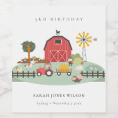 キュートレッド納屋周囲の庭ファームアニマルエイジ誕生日 ワインラベル (シングルラベル)