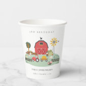 キュートレッド納屋周囲の庭ファームアニマルエイジ誕生日 紙コップ (正面)
