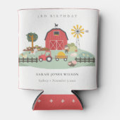 キュートレッド納屋周囲の庭ファームアニマルエイジ誕生日 缶クーラー (正面)