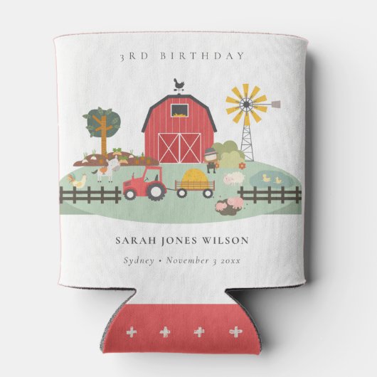 キュートレッド納屋周囲の庭ファームアニマルエイジ誕生日 缶クーラー (裏面)