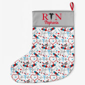 キュートレッド聴診器ナース |ドクターEKGパターン ラージクリスマスストッキング (裏面)