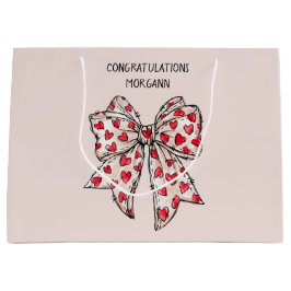 キュートレッド&赤面コケットハートボウ ラージペーパーバッグ