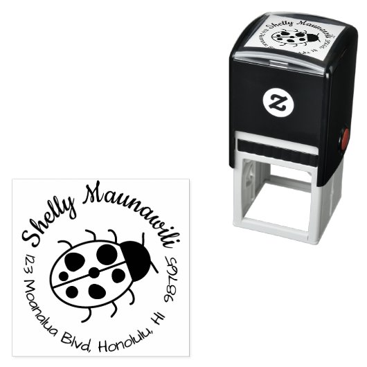 キュートレディバグ差出人住所スタンプラウンドカスタム セルフインキングスタンプ (インサイチュ)