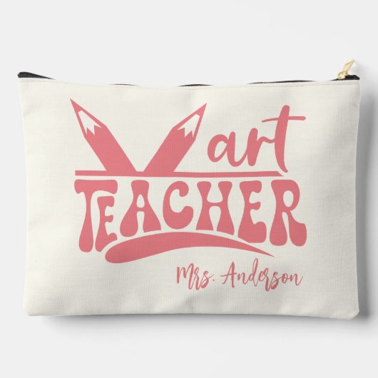 キュートレトロアート先生アイボリーホワイトパーソナライズされた アクセサリーポーチ (裏面)