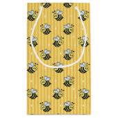 キュートレトロイエローストライプの(昆虫)マルハナバチ誕生日 スモールペーパーバッグ (裏面)