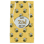 キュートレトロイエローストライプの(昆虫)マルハナバチ誕生日 スモールペーパーバッグ (正面)