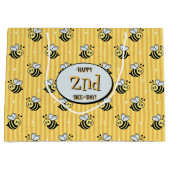 キュートレトロイエローストライプの（昆虫）マルハナバチ誕生日 ラージペーパーバッグ (正面)