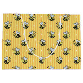 キュートレトロイエローストライプの（昆虫）マルハナバチ誕生日 ラージペーパーバッグ (裏面)