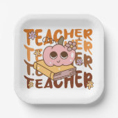 キュートレトロカボチャ先生ハロウィン秋 ペーパープレート (正面)