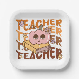 キュートレトロカボチャ先生ハロウィン秋 ペーパープレート