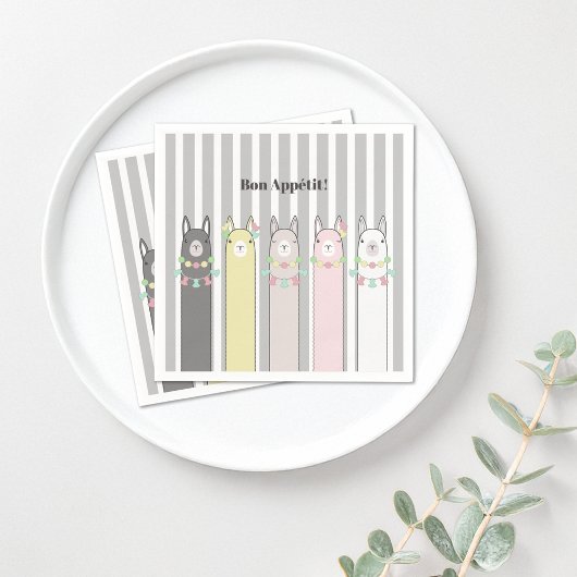 キュートレトロカラフルラマカスタムス紙 スタンダードカクテルナプキン