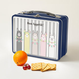 キュートレトロカラフルラマカスタムス メタルランチボックス