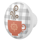 キュートレトロコーヒーまたはティーカップのグレーバッファロー セラミックノブ (右)