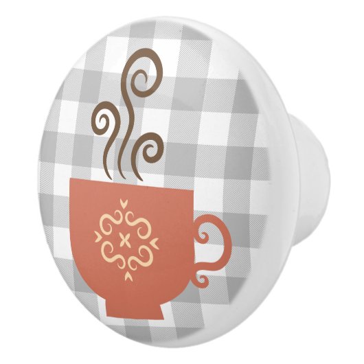 キュートレトロコーヒーまたはティーカップのグレーバッファロー セラミックノブ (右)