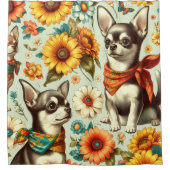 キュートレトロチワワイラストレーション シャワーカーテン (正面)