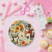 キュートレトロチワワイラストレーション ペーパープレート (パーティー)