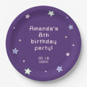キュートレトロパステルスターズダークパープル子供の誕生日 ペーパープレート (正面)
