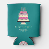 キュートレトロピンクパステルガーリーお誕生日ケーキ 缶クーラー (正面)